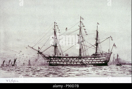 . 331 "HMS Victory 'a Portsmouth, su Trafalgar giorno (21 Ottobre), prima del suo restauro RMG PW2186 Foto Stock