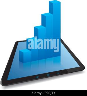 Diagramma a barre sulla tavoletta,isolati su sfondo bianco. Illustrazione Vettoriale