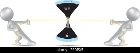 Vettore tracciato persone simbolo,Tug della guerra, il mobile è nel mezzo. Illustrazione Vettoriale