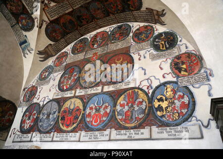 Cancelliere di creste, sala della Nuova Terra rotoli, il Vecchio Palazzo Reale, terzo cortile, il Castello di Praga, Hradčany, Praga Cechia (Repubblica Ceca), Europa Foto Stock