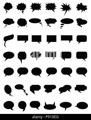 Bolla nera discorso impostato su sfondo bianco Foto Stock