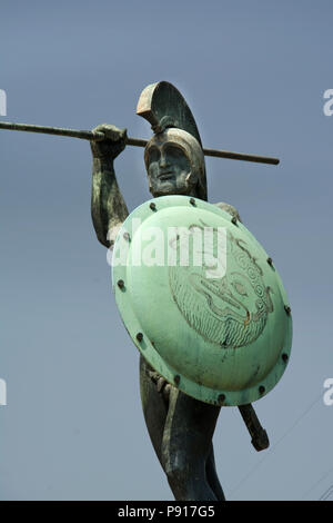 In Europa, in Grecia, Grecia centrale, delle Termopili , sito della battaglia i Greci nel 480 A.C., Statua di Leonidas Foto Stock