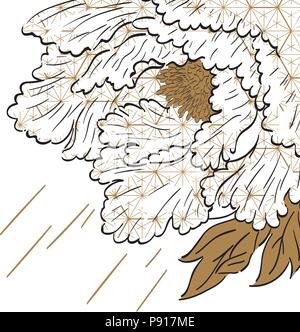 Peonia fiore disegnato a mano il vettore. Fiore d'oro e il modello giapponese dello sfondo. Illustrazione Vettoriale