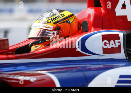 Toronto, Ontario, Canada. 13 Luglio, 2018. MATHEUS LEIST (4) del Brasile prende il via alla pratica per la Honda Indy Toronto a strade di Exhibition Place a Toronto, Ontario. Credito: Justin R. Noe Asp Inc/ASP/ZUMA filo/Alamy Live News Foto Stock