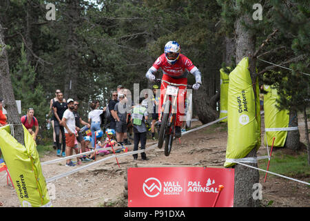 Vallnord, Andorra, 13 luglio 2018. UCI DI COPPA DEL MONDO ANDORRA VALLNORD 2018 ATHERTON GEE IN GARA. Credito: Martin Silva Cosentino/Alamy Live News Foto Stock