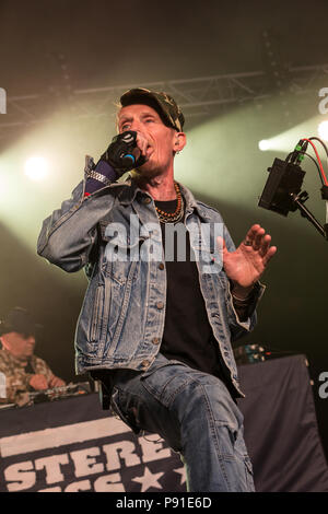 Grande Tew, Oxfordshire, Regno Unito, 13 luglio 2018. Stereo Mc eseguire live al 2018 Cornbury Festival, grande Tew, Oxfordshire Credito: Giovanni Lambeth/Alamy Live News Foto Stock