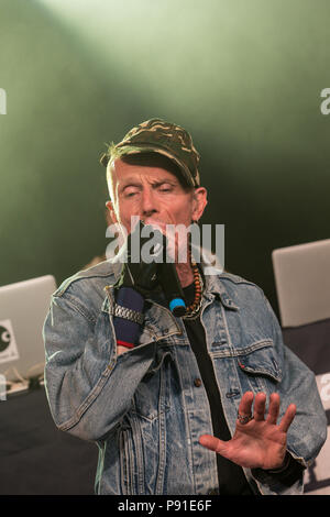 Grande Tew, Oxfordshire, Regno Unito, 13 luglio 2018. Stereo Mc eseguire live al 2018 Cornbury Festival, grande Tew, Oxfordshire Credito: Giovanni Lambeth/Alamy Live News Foto Stock