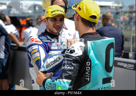 Sachsenring, Hohenstein-ernstthal, Germania. 14 Luglio, 2018. Il tedesco Gran Premio di Motociclismo, qualifica; Jorge Martin e Enea Bastianini Credito: Azione Sport Plus/Alamy Live News Foto Stock