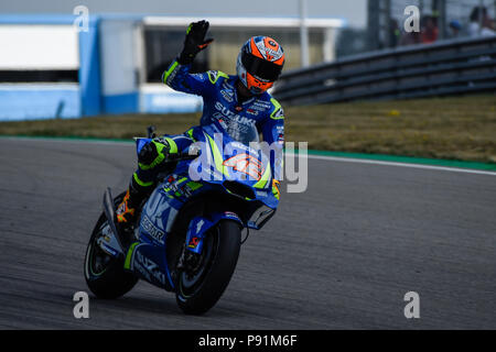 Sachsenring, Hohenstein-ernstthal, Germania. 14 Luglio, 2018. Il tedesco Gran Premio di Motociclismo, qualifica; Alex Rins (Suzuki) Credito: Azione Sport Plus/Alamy Live News Foto Stock