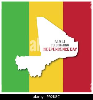 Mali Celebtraing Independence Day Mappa del paese. Per il web design e applicazione di interfaccia, utile anche per infographics. Illustrazione Vettoriale. Illustrazione Vettoriale