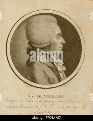 Testa e spalle ritratto di profilo di balloonist francese, Jean-Pierre Blanchard. 1780s Foto Stock