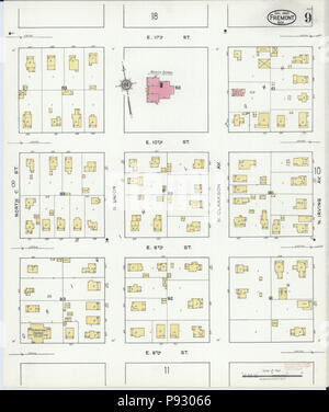 498 Sanborn Assicurazione incendi mappa da Fremont, Dodge County, Nebraska. LOC sanborn05183 008-9 Foto Stock