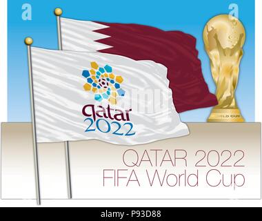 Il Qatar 2022 Coppa del Mondo di calcio bandiera e simboli Illustrazione Vettoriale