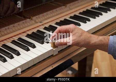 La mano di un uomo tuning pianoforte, close up Foto Stock