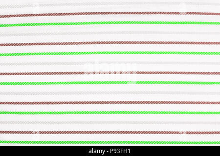 Tessuto bianco texture con marrone e strisce verdi pattern. Primo piano Foto Stock