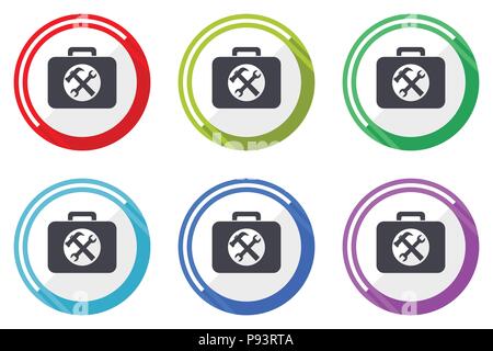 Toolkit web icone vettoriali, set di colorate piatte design rotondo modificabile pulsanti di internet in formato eps 10 per webdesign e applicatios dello smartphone Illustrazione Vettoriale