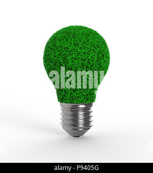 Lampadina con erba su sfondo bianco Foto Stock