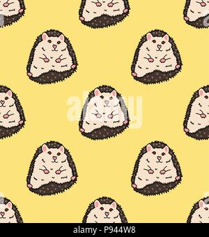 Porcupine o riccio su sfondo giallo. Illustrazione Vettoriale. Illustrazione Vettoriale