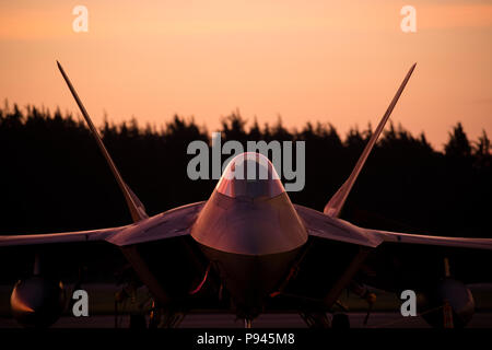 L'F-22 Raptor è un aereo da caccia multiruolo stealth introdotto nel servizio dell'aeronautica degli Stati Uniti nel 2005. Un aereo della Joint base Elmendorf-Richardson fu localizzato presso la Yokota Air base, in Giappone, l'8 luglio 2018, dopo l'evacuazione dalla Kadena Air base a causa del Typhoon Maria come parte dell'iniziativa di sicurezza del teatro. L'immagine d'archivio documenta l'aereo sulla flightline. Foto Stock