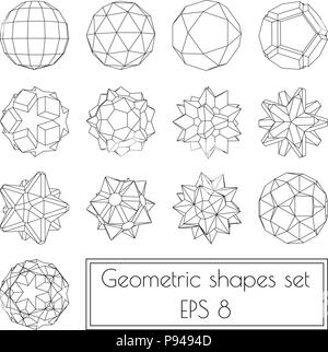 Raccolta di 13 3d forme geometriche in contorni Illustrazione Vettoriale