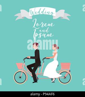 Sposa e lo sposo sulla bicicletta tandem giorno di nozze illustrazione vettoriale Illustrazione Vettoriale