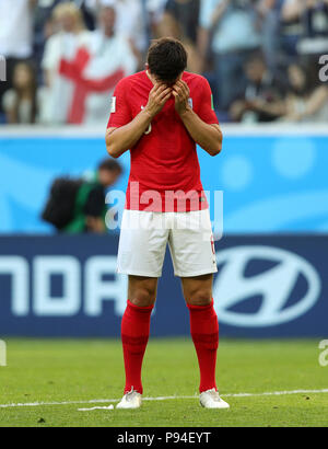 Inghilterra Harry Maguire guarda sconsolato dopo la Coppa del Mondo FIFA il terzo posto di play-off corrispondono a San Pietroburgo Stadium. Foto Stock