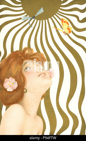 Vintage art nouveau cartolina da Raphael Kirchner. Foto Stock