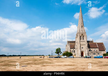 Secco, erba marrone sulla brughiera a Blackheath durante la calda estate del 2018 Foto Stock