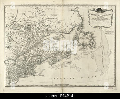 Una mappa generale del nord le colonie britanniche in America. Che comprende la Provincia di Quebec, il governo di Terranova, Nova-Scotia, New-England e New York. Dalle mappe pubblicato da Foto Stock