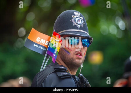 Bristol, Regno Unito. Il 14 luglio 2018. Bristol orgoglio non è solo uno dei più grandi eventi Pride nel Regno Unito ma uno di Bristol più grandi eventi,. Le persone sono orgogliose di essere diversi, offrendo una fantastica serie di attività e di incredibile line-up ma mantenendo l orgoglio di un gratuito e accessibile evento che mette in mostra e celebra il LGBT+ comunità. Il mese di marzo è stato dato dei calci a fuori dal sindaco di Bristol. Credito: Chandra Prasad/Alamy Live News Foto Stock