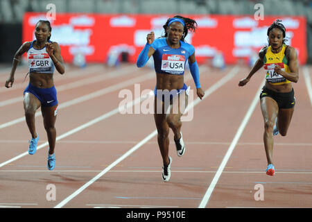 Londra, Regno Unito. 14 Luglio, 2018. Ashley Henderson vince il femminile 100 metri battendo il campione olimpico Elaine Thompson in un tempo di 11,07 secondi. Credito: Nigel Bramley/Alamy Live News Foto Stock