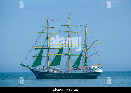 Sunderland, Regno Unito. Il 14 luglio 2018. Il Alexander von Humboldt di lasciare il porto di Sunderland come parte della Tall Ships Race 2018 Credit: Tim Withnall/Alamy Live News Foto Stock