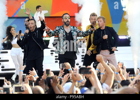 New York, Stati Uniti d'America. 13 Luglio, 2018. Backstreet Boys live al ABC 'Good Morning America' estate serie Concere al SummerStage Rumsey di commemorazione di Central Park. New York, 13.07.2018 | Utilizzo di credito in tutto il mondo: dpa/Alamy Live News Credito: dpa picture alliance/Alamy Live News Foto Stock