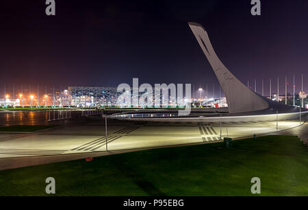 RUSSIA, SOCHI - Novembre 16, 2017: Sochi park. Fontane cantanti nel Parco Olimpico. Fiamma olimpica Foto Stock