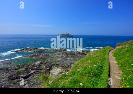 Sud ovest via costiera,Godrevy testa,Gwithian Godrevy,Costa del patrimonio,Cornwall,l'Inghilterra,UK Foto Stock