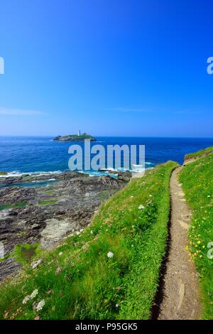 Sud ovest via costiera,Godrevy testa,Gwithian Godrevy,Costa del patrimonio,Cornwall,l'Inghilterra,UK Foto Stock