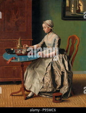 Una signora di colata di cioccolato o una ragazza olandese a colazione - Jean-Etienne Liotard, circa 1744 Foto Stock