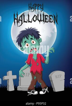 Cartoon zombie con sfondo di halloween Illustrazione Vettoriale