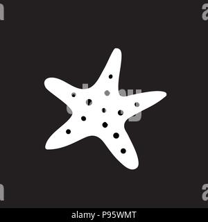 Vettore silhouette bianca illustrazione dell'icona starfish isolati su sfondo nero. Illustrazione Vettoriale