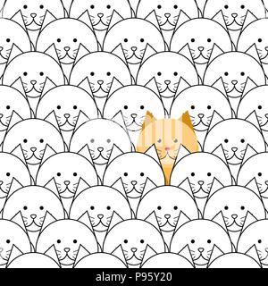 Bianco e nero gatti di contorno con un gatto rosso Illustrazione Vettoriale