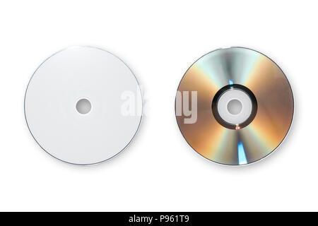 Compact disc è l'apparecchiatura che utilizza per memorizzare i dati. Compact disc per utilizzare le informazioni di memorizzazione su sfondo bianco per isolato, vecchi dispositivi per reti Foto Stock