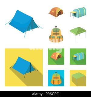 Zaino e altri tipi di tende.Tenda set di icone di raccolta in cartoon,stile piatto simbolo vettore illustrazione stock . Illustrazione Vettoriale