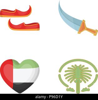 Scarpe orientale, pugnale, il cuore degli emirati,Palm Jumeirah.emirati arabi set di icone di raccolta in stile cartoon simbolo vettore illustrazione stock . Illustrazione Vettoriale