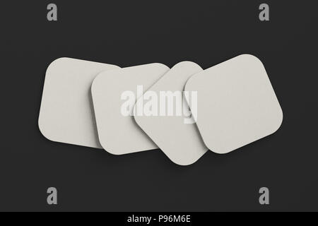 White coasters. Isolato su sfondo nero. Includere il percorso di clipping. 3D render Foto Stock