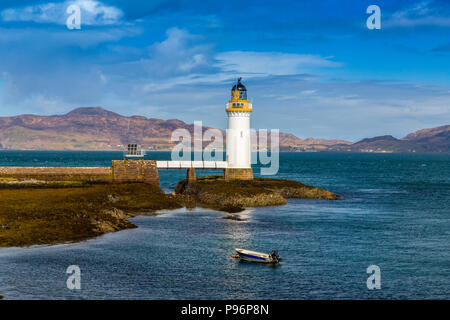 Rubha nan Gall faro segna l'entrata al suono di Mull, nr Tobermory, Isle of Mull, Argyll and Bute, Scotland, Regno Unito Foto Stock