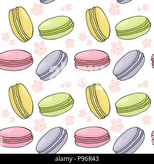 Modello senza cuciture con amaretto colorati o macaron i cookie Illustrazione Vettoriale