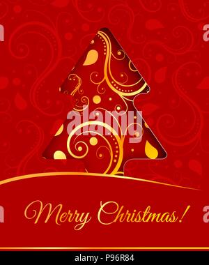 Albero di natale tagliato da un nastro di carta Illustrazione Vettoriale