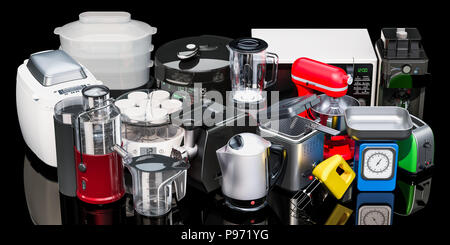 Set di piccola cucina elettrodomestici. 3D rendering isolati su sfondo nero Foto Stock