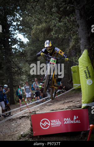 14 de julio de 2019 EN VALLNORD, LA MASSANA - ANDORRA. COPA DEL MUNDO DE UCI Montain Bike Downhill 2019 Foto Stock