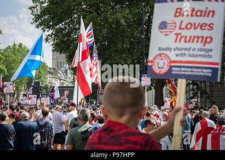 Londra, Regno Unito. Il 14 luglio 2018. Migliaia di pro-Trump sostenitori partecipa con 'Free Tommy Robinson' manifestanti al rally in Whitehall. Credito: Guy Corbishley/Alamy Live News Foto Stock